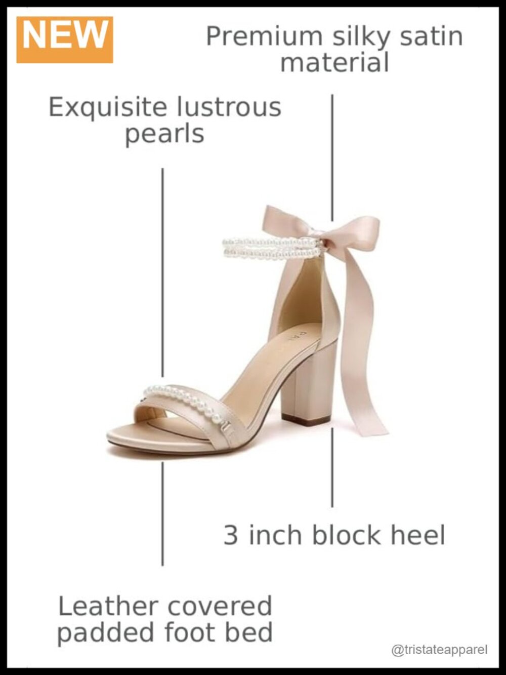Pearl Block Heel Wedding Sandals Satin Open Toe Bridal Shoes - Picture 2 of 6